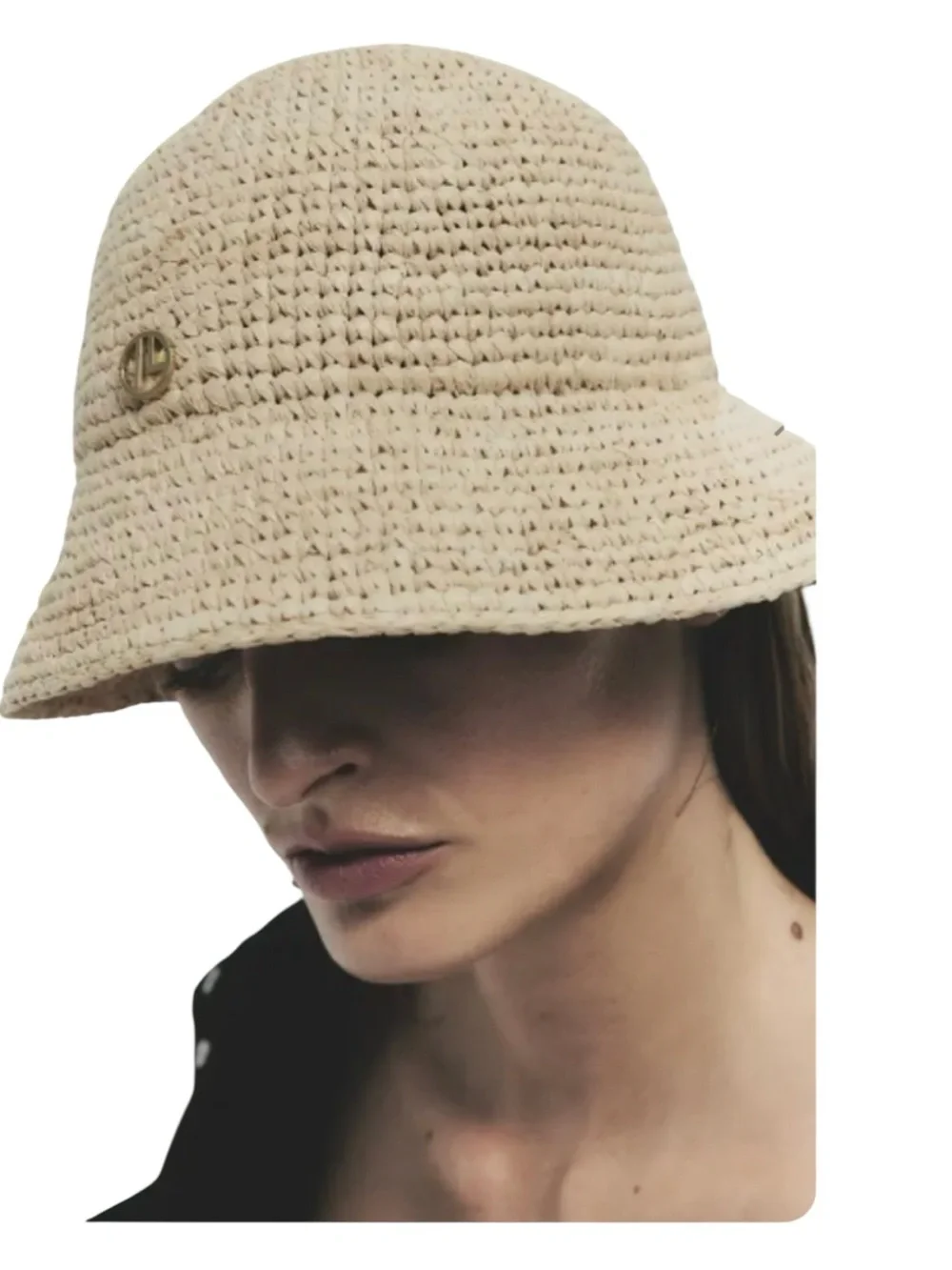 Janessa Leone Pierce Packable Straw Bucket Hat in Natural Sz Small